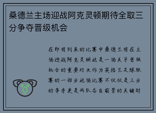 桑德兰主场迎战阿克灵顿期待全取三分争夺晋级机会