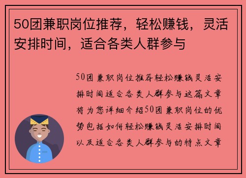 50团兼职岗位推荐，轻松赚钱，灵活安排时间，适合各类人群参与