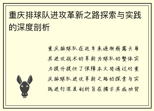 重庆排球队进攻革新之路探索与实践的深度剖析